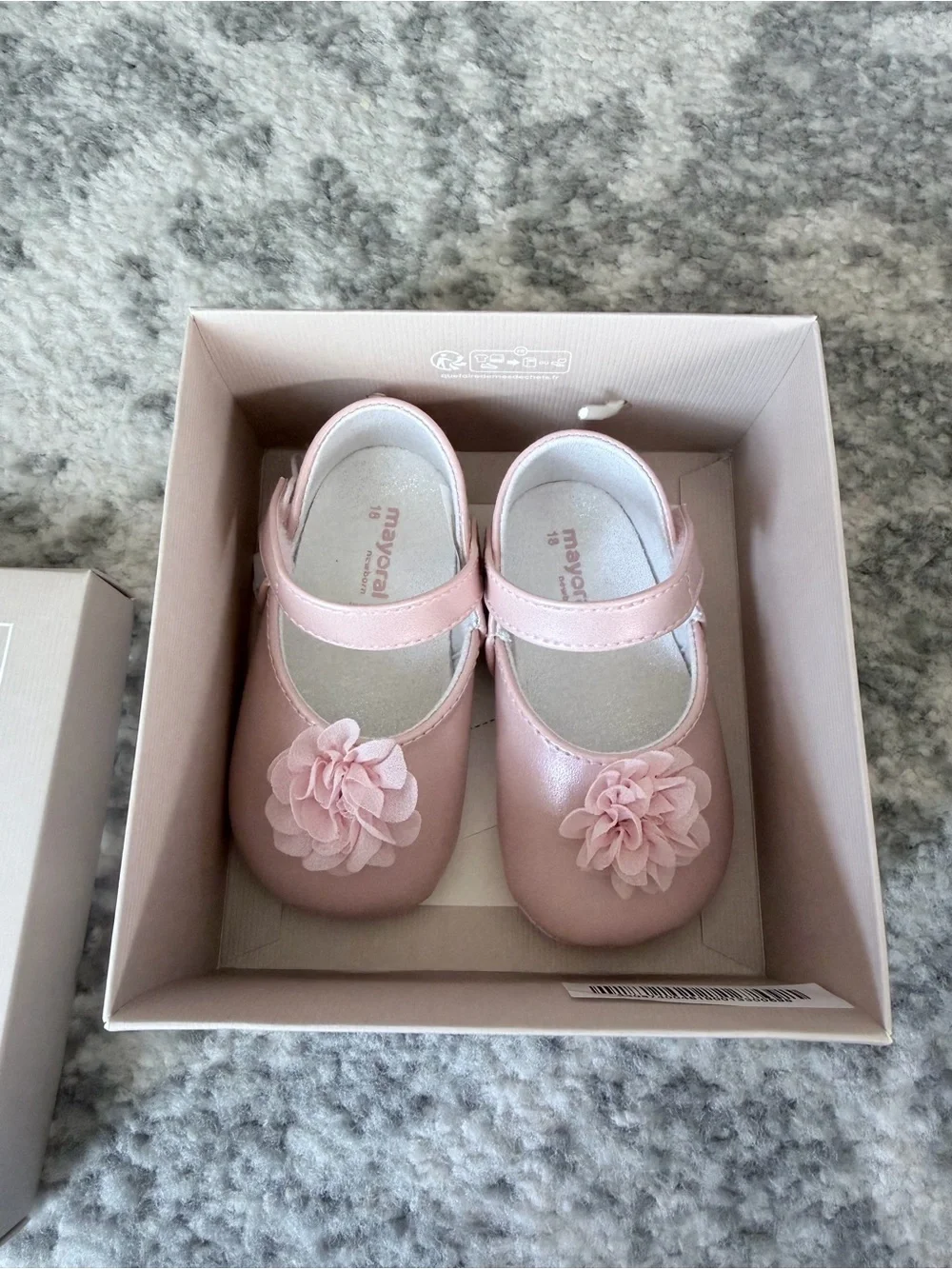 Mayoral Pink Mary Jane Baby Shoes with Floral Accent